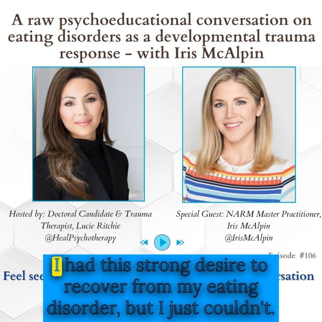 I'm thrilled to have Iris on Heal Podcast! 

After struggling with bulimia, complex trauma, and depression for over a decade, Iris became determined to understand what was fuelling her self-destructive behaviors and troubling symptoms. This eventually led her to an in-depth study of trauma which resulted in a radical personal transformation. She now helps people all over the world overcome similar struggles through trauma-informed education, group programs, and individual coaching. 

In this episode, Iris and Lucie discuss how the parent and food are so deeply connected. When there are disruptions in the parent/child connection, the aspects of that connection (nurturing, pleasure, soothing, etc.) become threatened and the child can experience scarcity. The attempt to soothe is often primitive (unconscious) and can create a life-long battle with an object (like food, alcohol, etc.). Reaching for objects that provide pleasure, soothing, etc. is an unconscious attempt to fulfill neurobiological needs for nurturing. 

Listen to Lucie Ritchie's interview with @irismcalpin on ApplePodcast, Spotify, YouTube or wherever you listen to your podcasts! 

#irismcalpin #lucieritchie #traumaeducation #traumapodcast #healingtrauma #healingtraumapodcast #healpodcast #healpsychotherapy #complextrauma #eatingdisordersupport #eatingdisorders #eatingdisordersurvivor #eatingdisordersawareness #eatingdisorderhelp #attachmentrupture #attachmenttheory #attachmentwounds #disorganizedattachment #insecureattachment #anxiousattachment #avoidantattachment #traumareenactment #traumatology #traumatherapist #traumatherapy #narmtherapist #narm #healingdevelopmentaltrauma